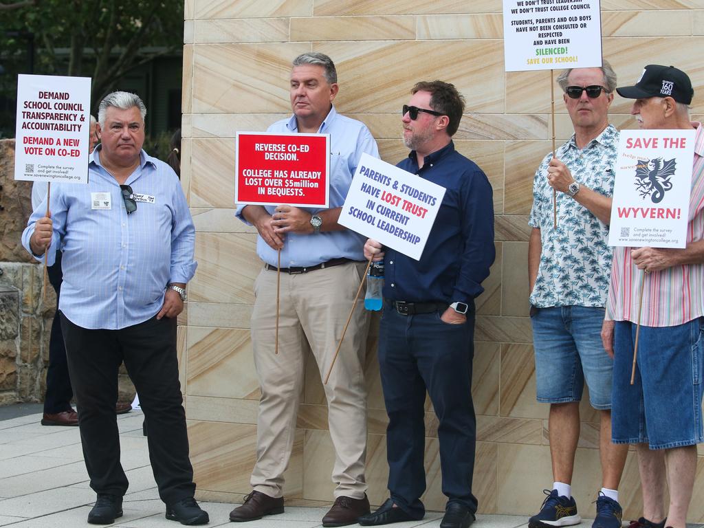 Parents protesting outside Newington College in Stanmore, Sydney. Picture: Gaye Gerard/NCA NewsWire