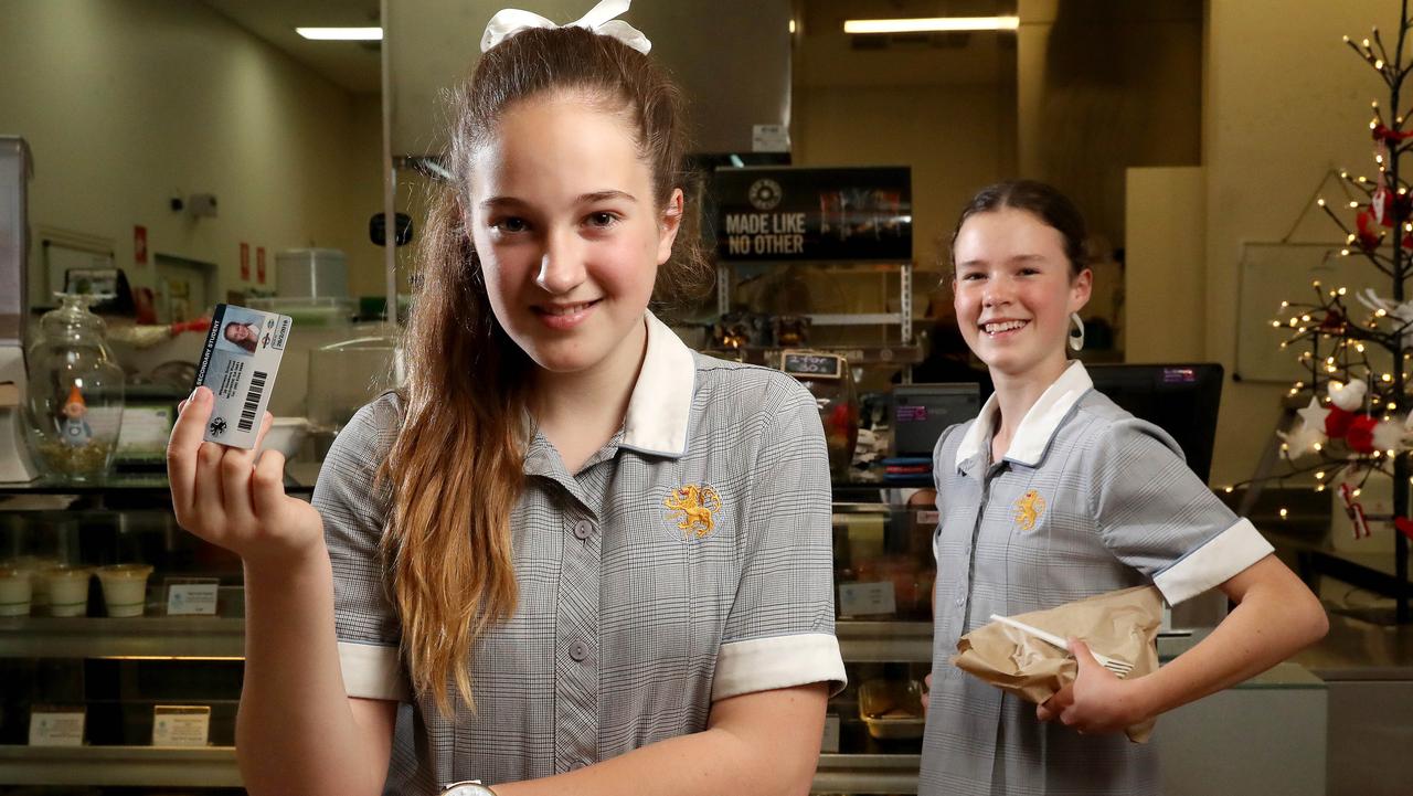 Wilderness school students Isabel and Annabel. Their school is implementing a cashless payment system for their cafe. Picture: Calum Robertson