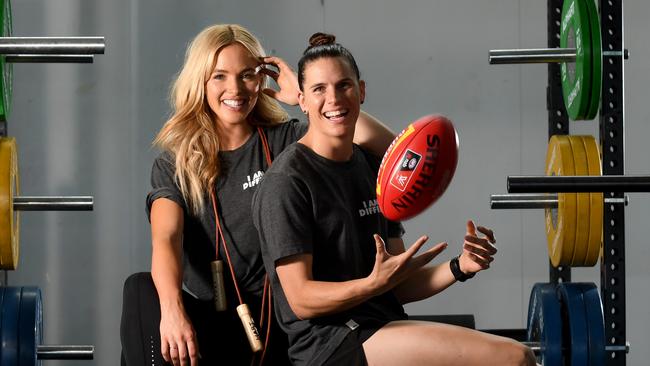 Miss World Australia Olivia Rogers and Adelaide Crows co-captain Chelsea Randall. Picture: Tricia Watkinson