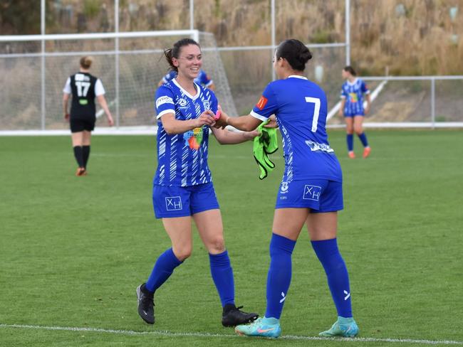 Launceston United striker Montana Leonard coming on for her first game since returning from her second knee reconstruction, scoring two goals in the club’s 6-0 win over Taroona. Picture: Heather Reading