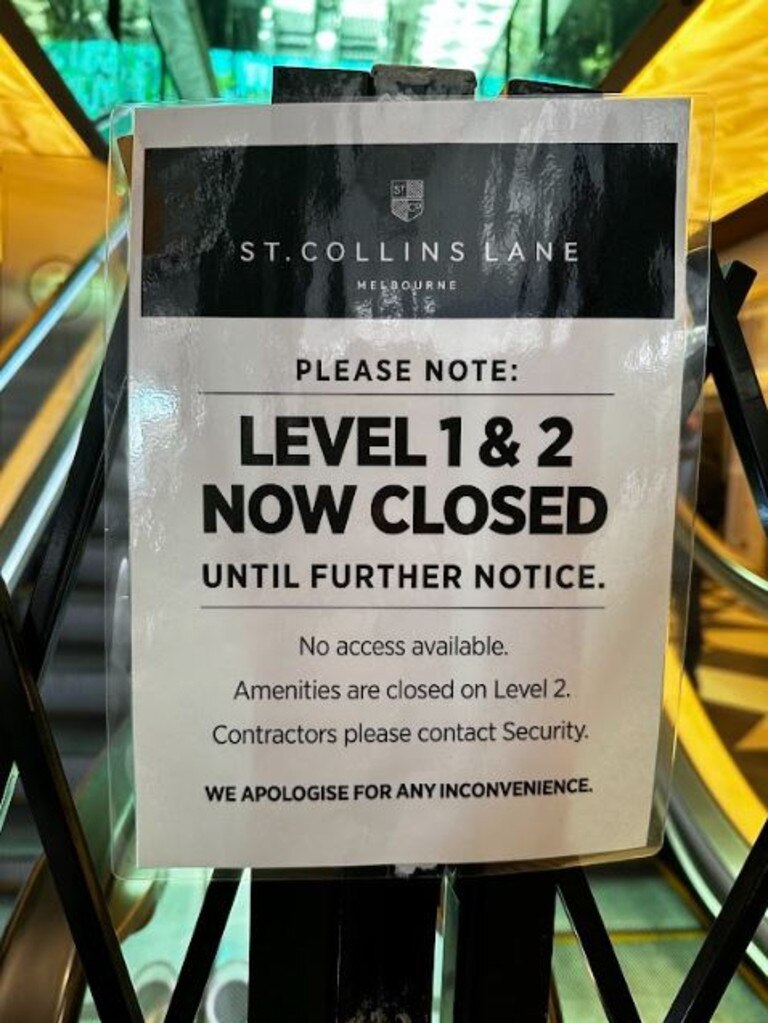 The escalators to the empty upper levels have been turned off.