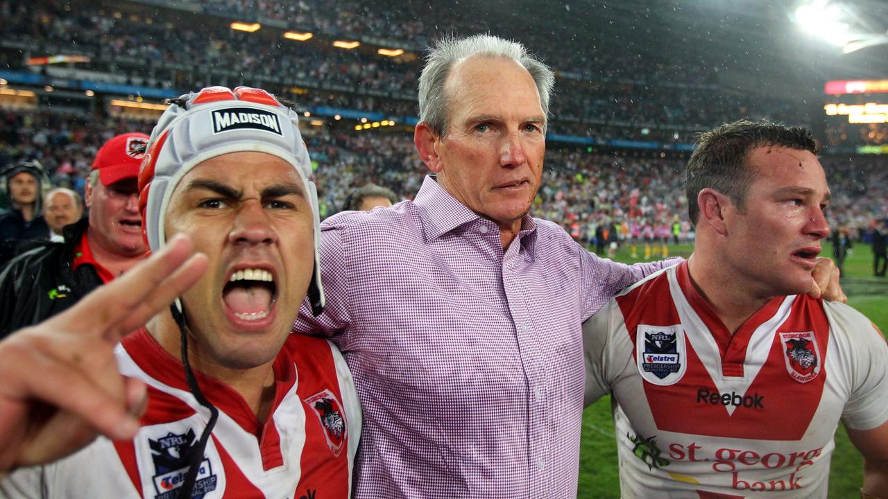 Grand Final Sydney Roosters v St.George Illawarra Dragons at ANZ Stadium. Jamie Soward , Wayne Bennett and Dean Young after the siren .