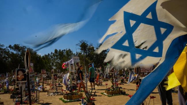 People visit the Nova festival memorial site in Re'im, Israel. Picture: Getty