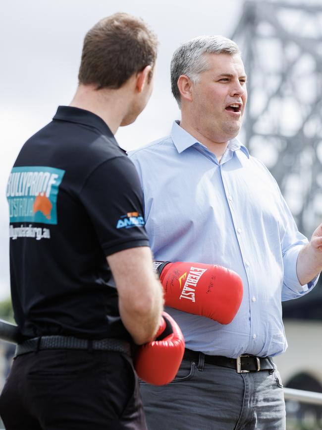 Boxer Jeff Horn with Police Minister Mark Ryan in October last year. Picture: Lachie Millard