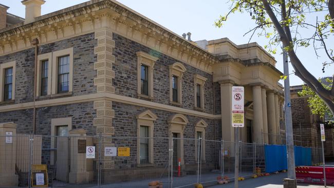 Scene images of the Supreme Court of South Australia Building, 1 Gouger St, Adelaide was apparently broken into over night. The Building is under expansive renovations with workmen and scaffolds visible. ADELAIDE, SOUTH AUSTRALIA, 14th of SEPTEMBER 2019. (AAP/Emma Brasier)