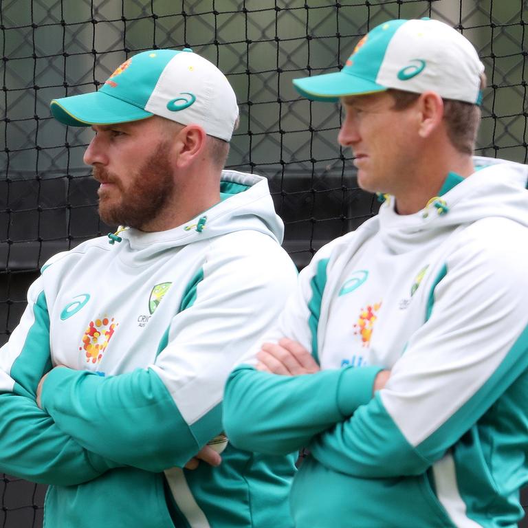 Aaron Finch and George Bailey watch over Australian training.