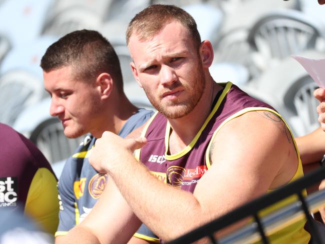 Matt Lodge during a Broncos training session. Pic Annette Dew