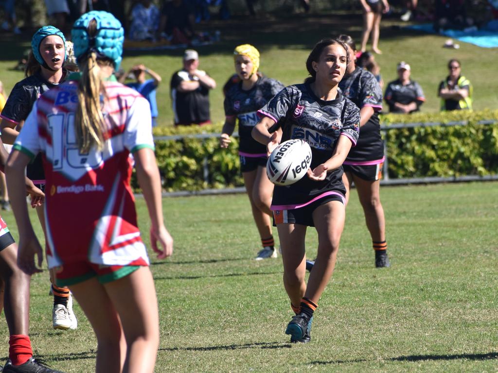Rocky Junior League grand finals, under-14 girls, Emu Park versus Rockhampton Tigers, Rugby Park, on June 8, 2024.