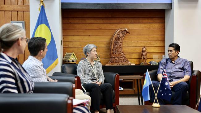 Simon Birmingham and Penny Wong during a meeting with Surangel Whipps Jr, president of Palau. Picture: DFAT