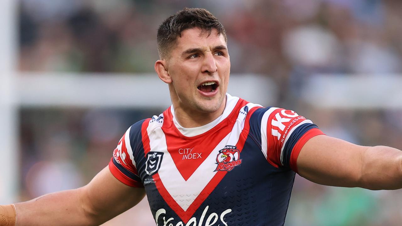 SYDNEY, AUSTRALIA - SEPTEMBER 11: Victor Radley of the Roosters reacts after been placed on report and sent to the sin bin by referee Ashley Klein during the NRL Elimination Final match between the Sydney Roosters and the South Sydney Rabbitohs at Allianz Stadium on September 11, 2022 in Sydney, Australia. (Photo by Mark Kolbe/Getty Images)