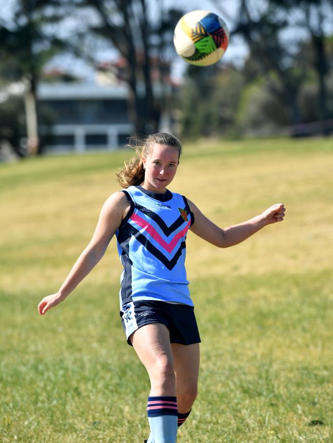 Tia is a multi-talented athlete who also plays touch football, rugby sevens and rugby league. Picture: AAP Image/Joel Carrett