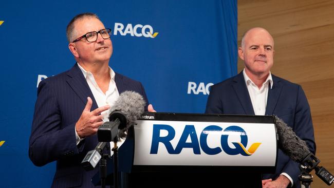 IAG managing director and chief executive Nick Hawkins and RACQ managing director and group chief executive David Carter. Photo: RACQ