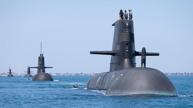 Collins-class submarines HMAS Collins, HMAS Farncomb, HMAS Dechaineux and HMAS Sheean.