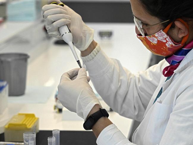 A scientist works at the mAbxience biosimilar monoclonal antibody laboratory plant in Garin, Buenos Aires province, on August 14, 2020, where an experimental coronavirus vaccine will be produced for Latin America. - Argentina will manufacture while Mexico will pack and distribute in Latin America, except of Brazil, the vaccine against COVID-19 developed by the University of Oxford and the AstraZeneca laboratory. (Photo by JUAN MABROMATA / AFP)