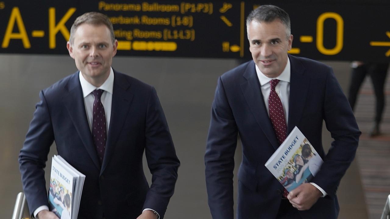 Treasurer Stephen Mullighan and Premier Peter Malinauskas arriving for Thursday’s state budget lockup. Picture: NewsWire / Dean Martin