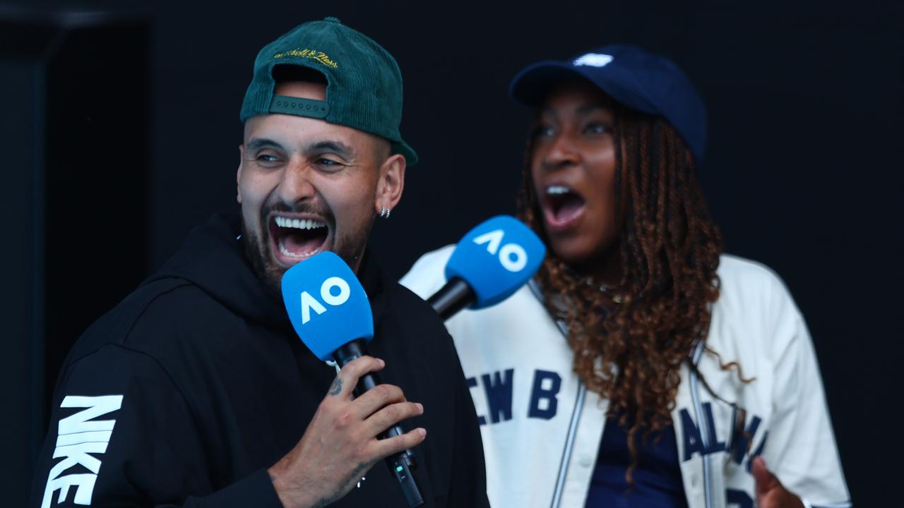 Kyrgios has moved into commentary at the Australian Open and Wimbledon this year, but Hewitt believes he has a desire to revive his playing career. Picture: Graham Denholm / Getty Images