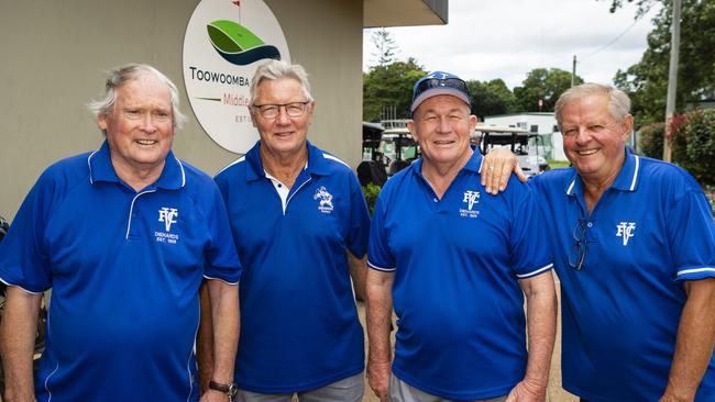 Valleys Diehards former teammates (from left) Peter O'Callaghan, Joe Canavan, Alan Beauchamp and Greg Perrett at the Men of League golf day at Toowoomba Golf Club, Friday, February 4, 2022. Picture: Kevin Farmer