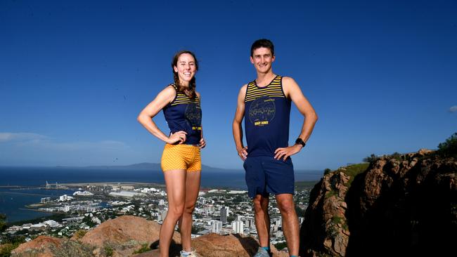 Runners Carmen Ritter and Mitch Nissen, will be vying for line honours and $1600 in prizemoney in The Goat this Friday before tackling the Castle Hill Trail Run on Sunday. Picture: Evan Morgan