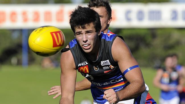 SPORT - WAFL, West Perth Falcons vs East Perth Royals, HBF Arena, Joondalup. Photo by Daniel Wilkins. PICTURED - East Perth's Alec Waterman gets a handball away