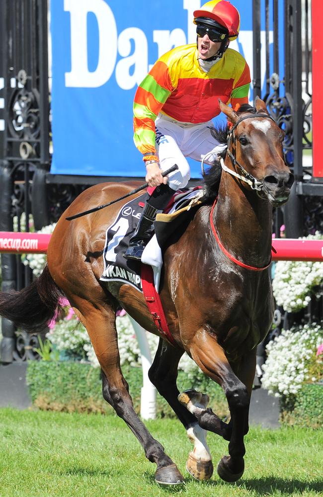 Chad Schofield and Lankan Rupee wins the Newmarket Handicap. Picture: Getty Images