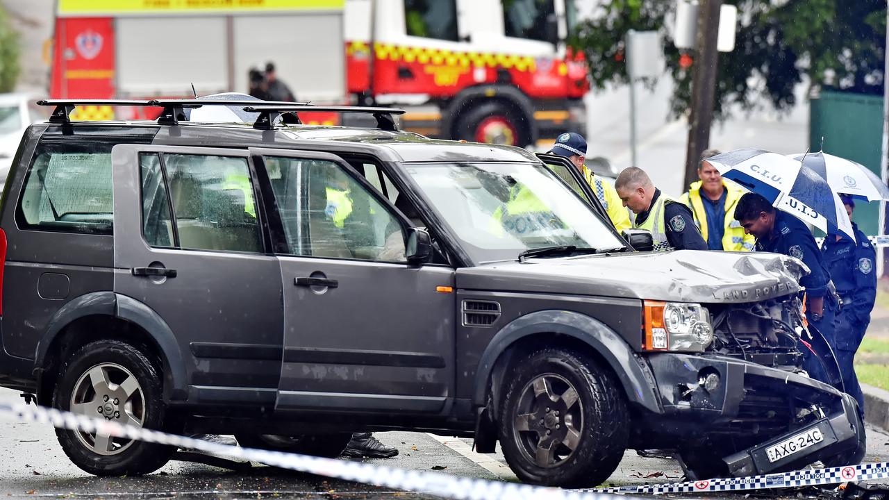 Scene of fatal car accident on The Esplanade at Thornleigh, Sydney on Wednesday as a low pressure system lashed the region. Picture: AAP IMAGE / Troy Snook)