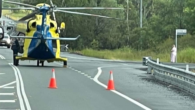 A driver has been airlifted to hospital with life-threatening head injuries after the vehicle crashed into a barrier on the Bruce Highway about 6.45am.