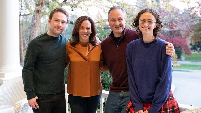 Harris with her husband Doug Emhoff and his children Cole and Ella. Picture: Instagram