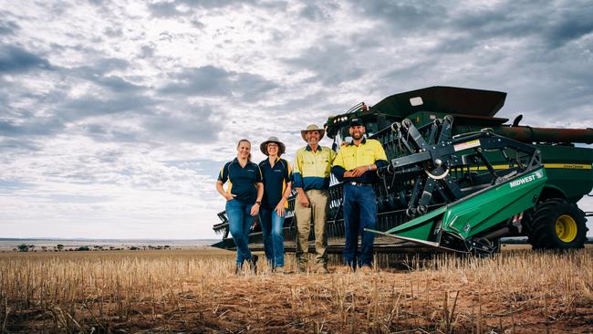 Lisa Baldock, Heather Baldock, Graeme Baldock and Tristan Baldock on their cropping property at Buckleboo. Picture: Robert Lang