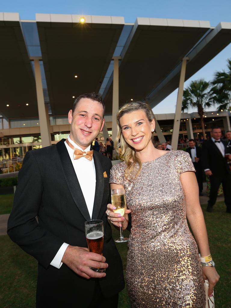 Adam Arnold and Teyghan Stadelbauer at the Great Northern Darwin Cup Gala Ball at Mindil Beach Casino Resort. Picture GLENN CAMPBELL