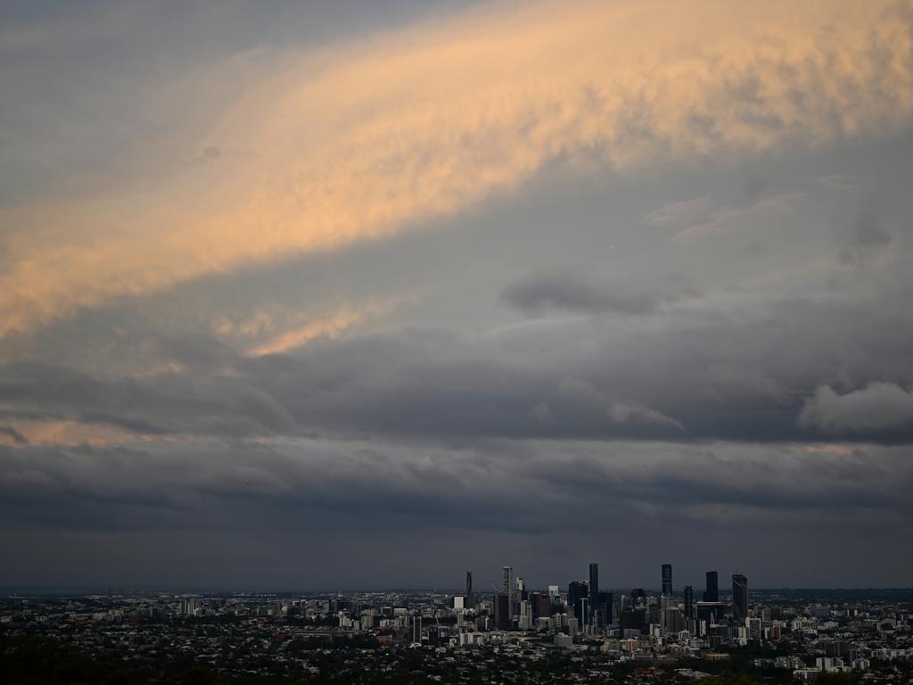 The city of Brisbane from the Mount Coot-Tha Summit lookout on Wednesday. Tropical Cyclone Alfred is anticipated to make landfall in southeast Queensland and northern NSW by the end of this week, marking the first time a cyclone has hit the region in about 50 years. Picture: Albert Perez/Getty Image