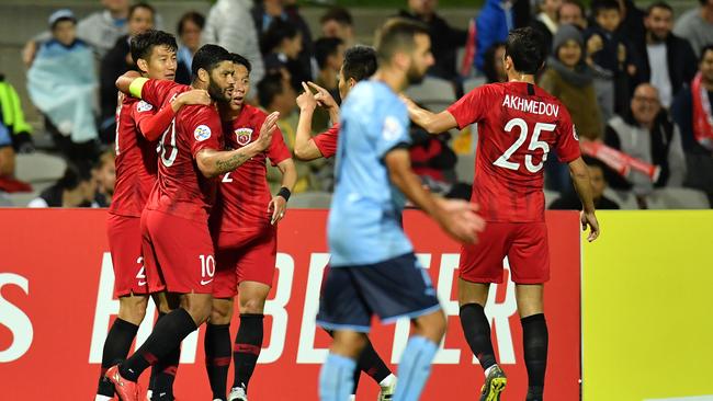 Shanghai SIPG celebrate scoring the late equaliser. Picture: Getty