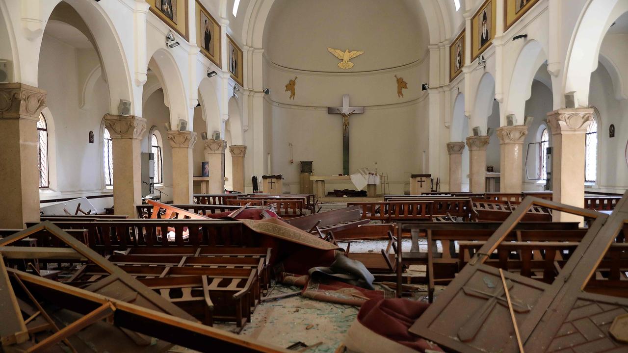 The interior of a church is pictured in the aftermath of the blast. Picture: AFP