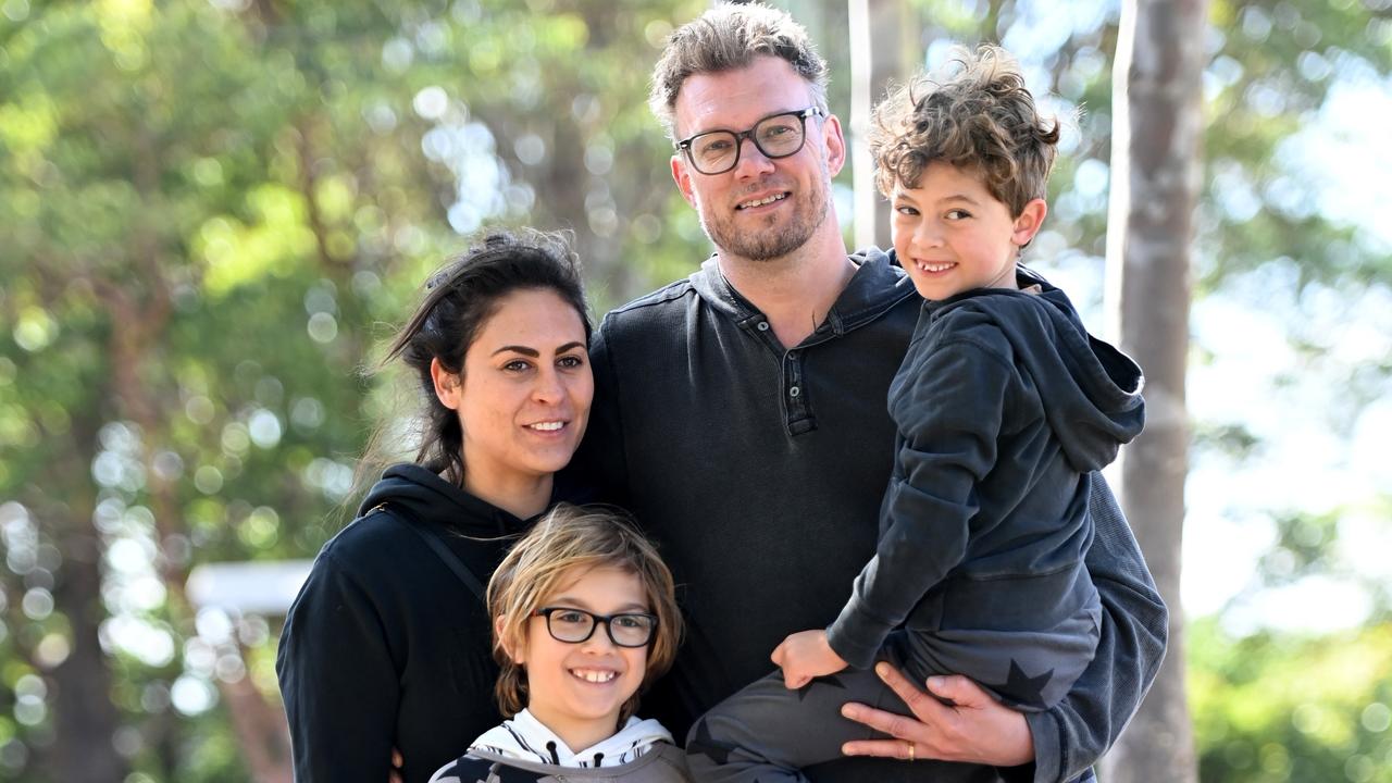 Magnus and Dominique Perri, with their children Lucas and Oliver, said they were locked inside the zoo when the lions escaped. Picture: NCA NewsWire / Jeremy Piper