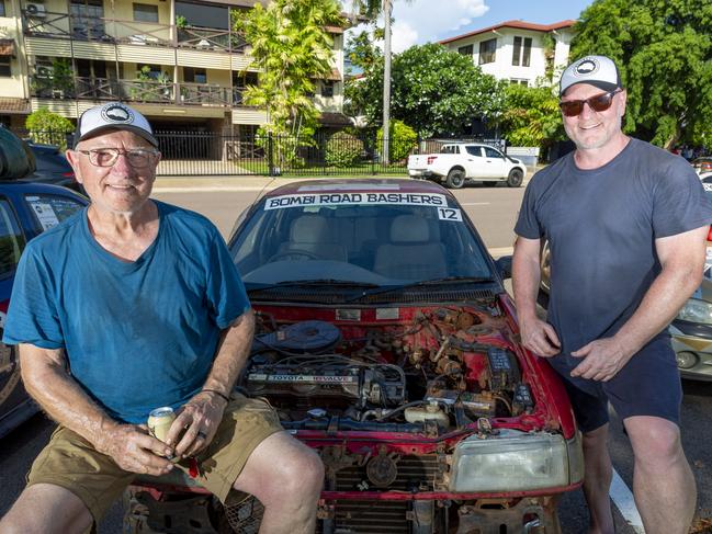 From Sydney and the Central Coast, father and son Gary and Ben Hattersley travelled 3342kms in a 1991 Toyota Corolla which they paid $650 for. Picture: Floss Adams.