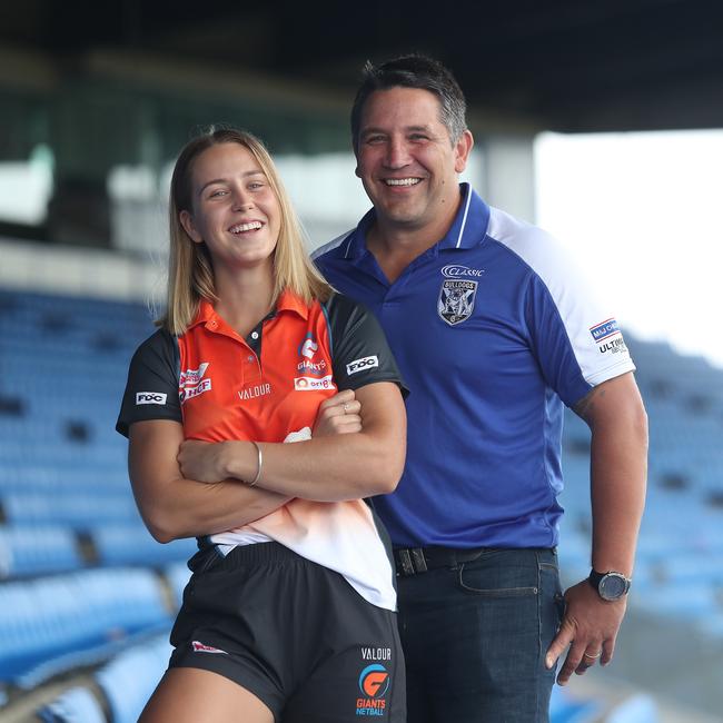 Bulldogs boss Steve Price with his daughter GWS Giant Jamie-Lee Price. Picture: Brett Costello