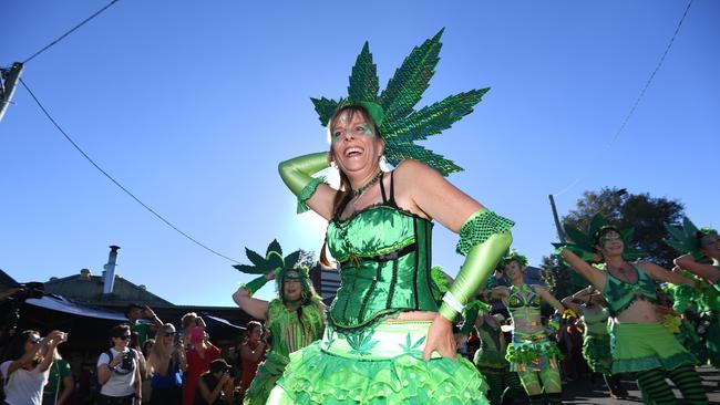 The MardiGrass 2019 march down the main street of Nimbin.