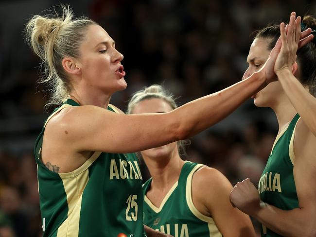 MELBOURNE, AUSTRALIA - JULY 05: Lauren Jackson of the Opals reacts during the game between the Australia Opals and China at John Cain Arena on July 05, 2024 in Melbourne, Australia. (Photo by Kelly Defina/Getty Images)