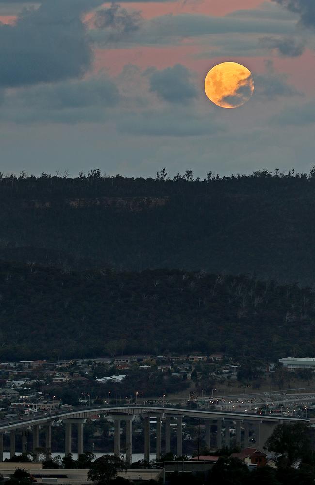 The super moon rises over Hobart. Picture: Sam Rosewarne