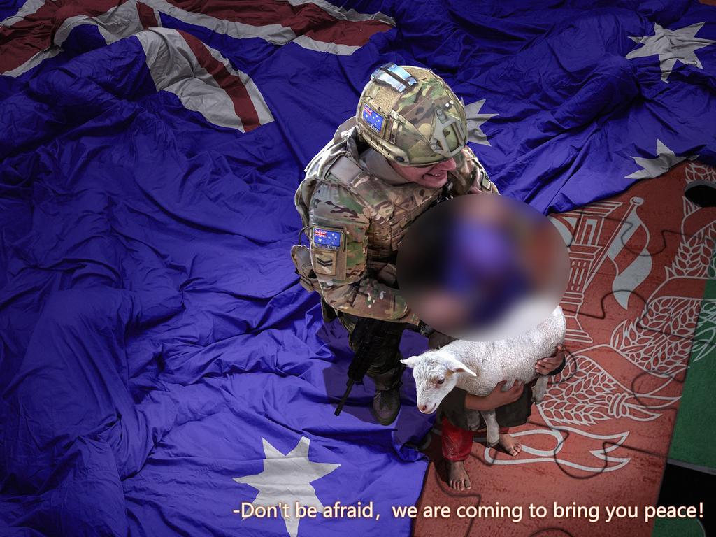 The provocative image China has created blasting the ADF. (Image blurred by news.com.au) Picture: Supplied