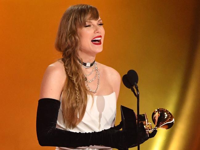 Taylor Swift announced the release of The Tortured Poets Department at the 66th Annual Grammy Awards in 2024. Picture: AFP