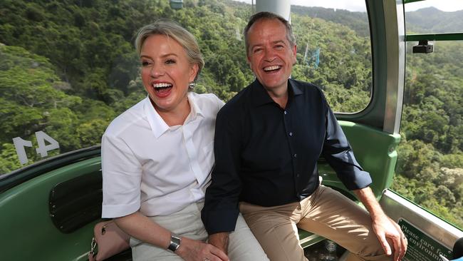 Shorten and wife Chloe riding on the Skyrail in Cairns during the election campaign. Picture: Kym Smith