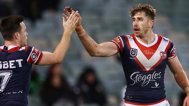 Momirovski’s try gave the Roosters a sniff late in the game. Picture: Mark Nolan / Getty Images