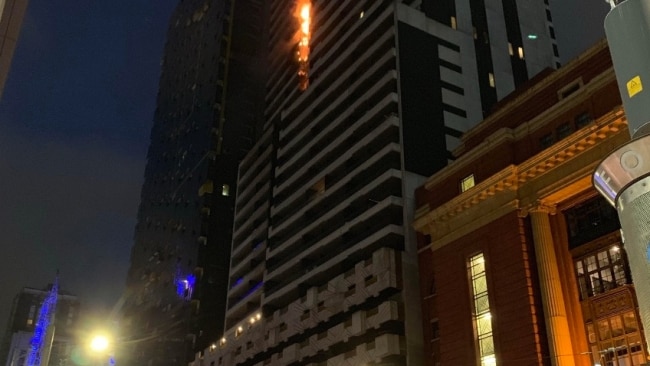 A witness photo of an apartment fire in Spencer Street Melbourne in February 2019. At the time, Melbourne's fire chief said it was believed the cladding on the building was the same as that used on London's Grenfell Tower. Picture: Supplied