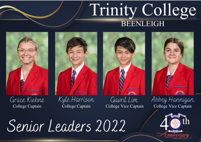 Trinity College captains Grace Kiehne, Kyle Harrison, Gavril Lim, and Abbey Hannigan. Photo – contributed.