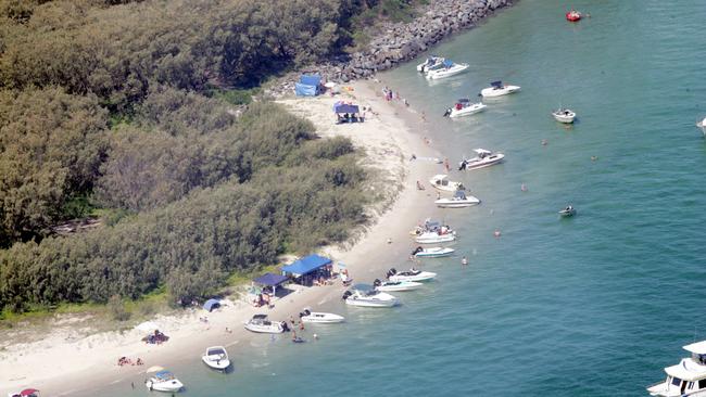 An aerial photo of boats gathered at Wave Break Island. File image.