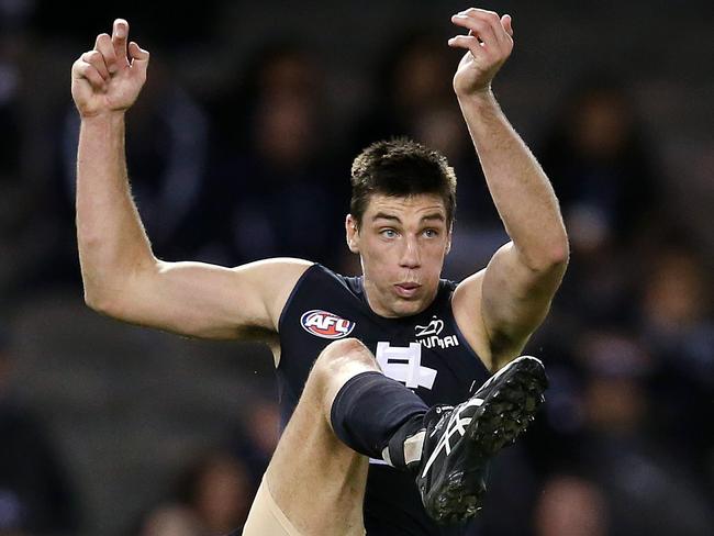 AFL Round 13. 16/06/2018. Carlton v Fremantle at Etihad Stadium.  Carlton's Matthew Kreuzer    . Pic: Michael Klein