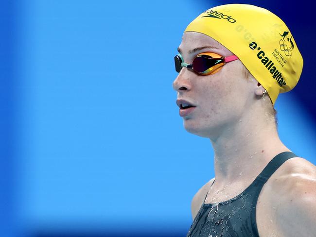 NANTERRE, FRANCE - JULY 30: Mollie O'Callaghan of Team Australia prepares to compete in the WomenÃ¢â¬â¢s 100m Freestyle Heats on day four of the Olympic Games Paris 2024 at Paris La Defense Arena on July 30, 2024 in Nanterre, France. (Photo by Sarah Stier/Getty Images)