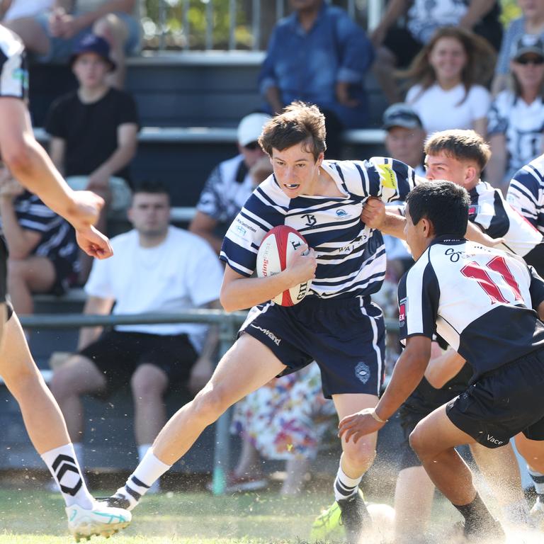 Action from the Under 16 Brisbane junior rugby league grand final between Brothers and Souths at Norman Park. Picture Lachie Millard