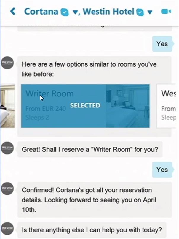 The hotel bot confirms the reservation.