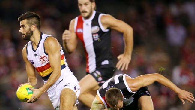 Adelaide's Wayne Milera looks for a target against St Kilda. Picture: Michael Klein